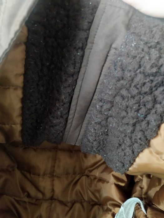 Bershka Premium Outerwear zimowa kurtka z futerkiem brązowa rozm. S