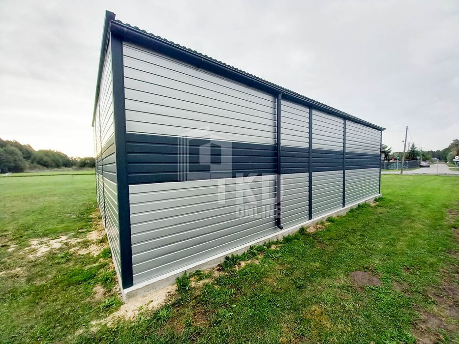 Hala - Garaż Blaszany 8,5X6 2X Brama Drzwi Rynny Antracyt Tkd118