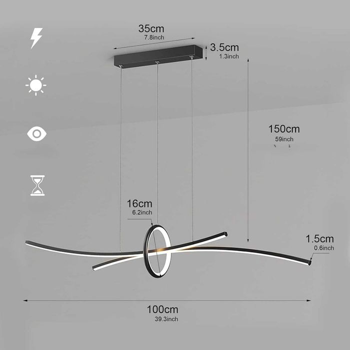 Nowoczesna lampa wisząca LED 36 W ściemniana czarna 100 cm