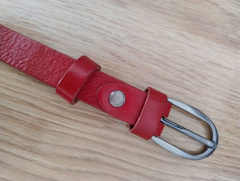 Pasek damski skóra naturalna czerwony, marmurek 18 mm