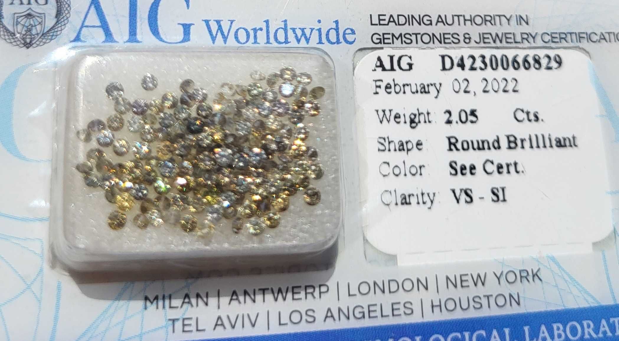 Diamenty Brylanty 144 szt. VS-SI 2,05 Carat Certyfikat Inwestycja