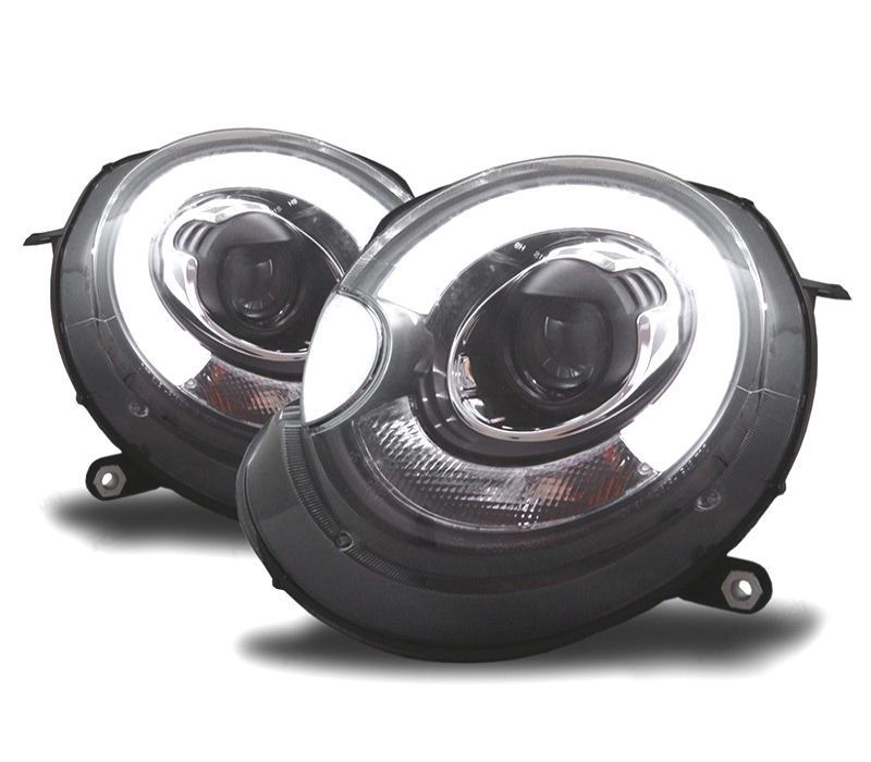 FARÓIS FRONTAIS MINI COOPER R56 R57 06-10 TUBE LIGHT FUNDO PRETO