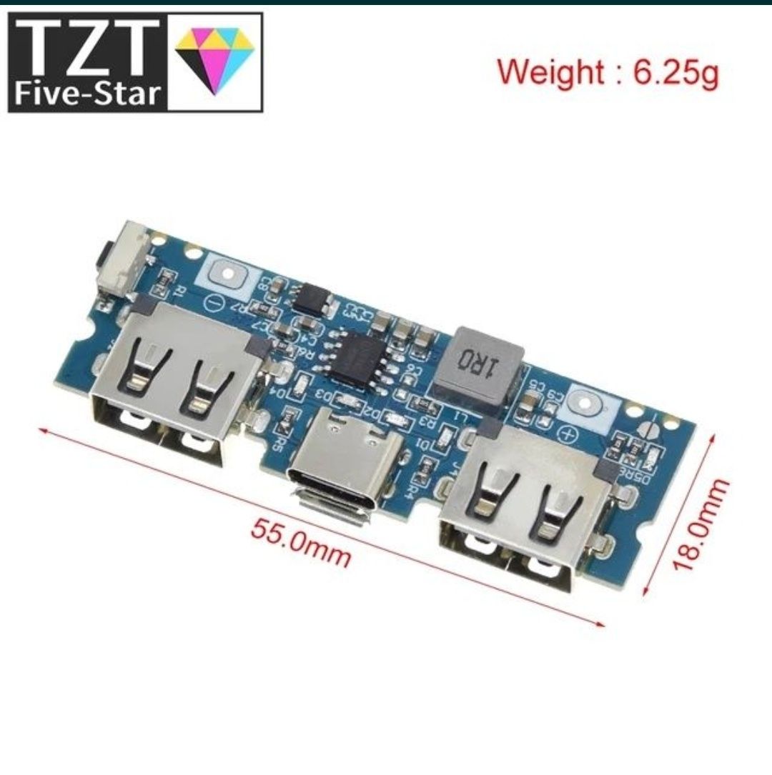 плати Micro/Type-C USB 5V 2.4A Dual USB 18650 | плати TP4056
Плата для