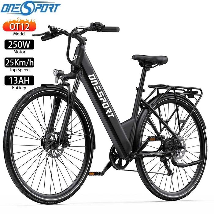 Rower elektryczny ONESPORT OT12 koła 28" czarny/biały NOWY zasięg 80km