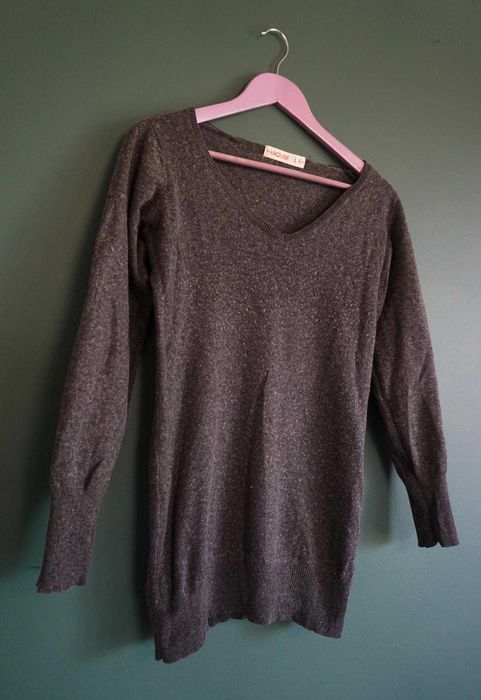 Sweter L 40 M 38 House szary ciemny dopasowany sweterek obcisły basic