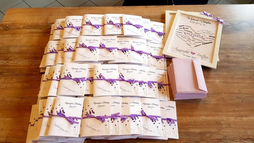 Zaproszenia ślubne LAWENDA 3 rustykalne sznurek