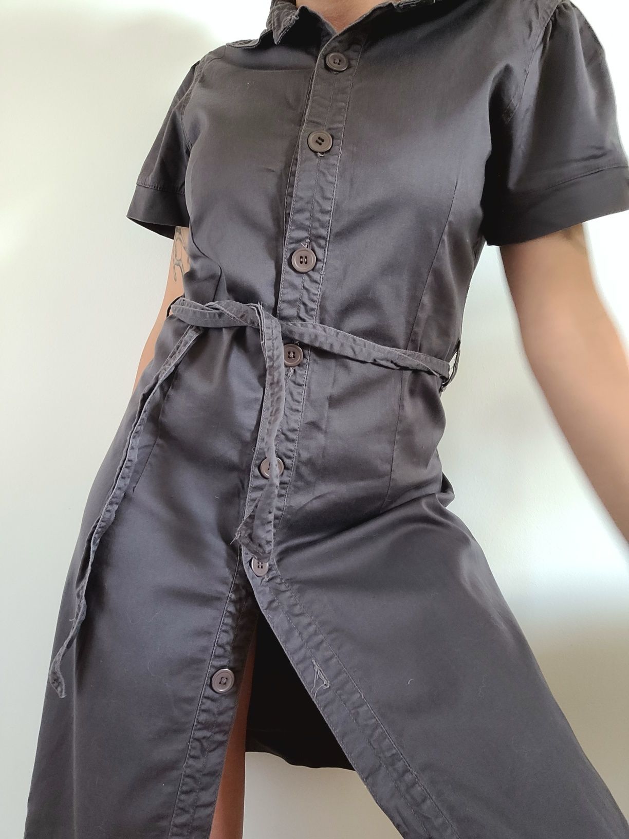 Szara sukienka oversize szmizjerka vintage