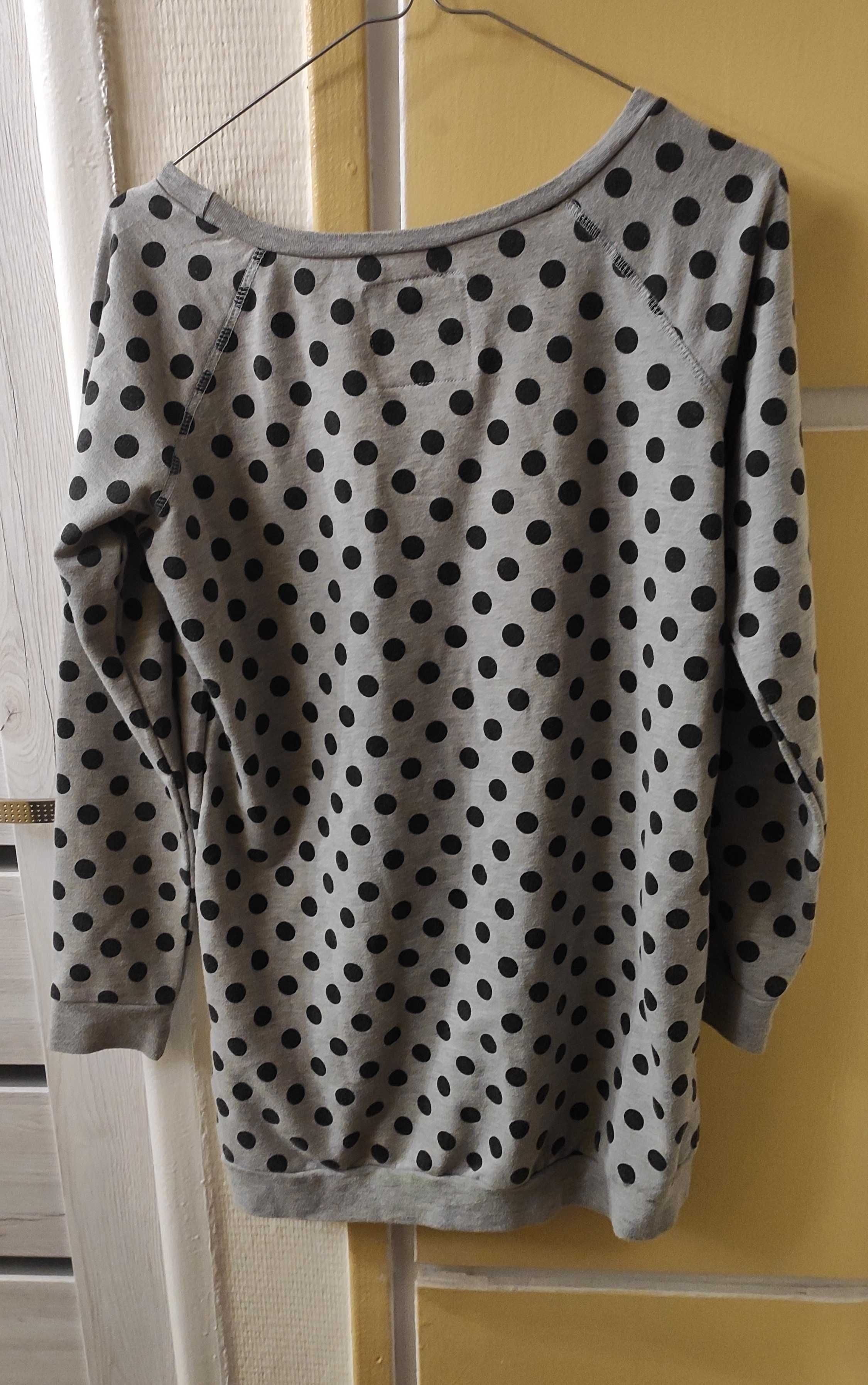 Damska bluza, szara, w czarne kropki, rozmiar S/oversize