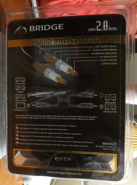 Przewody audio 2 metry, z pozłacanymi końcówkami. Nowe.