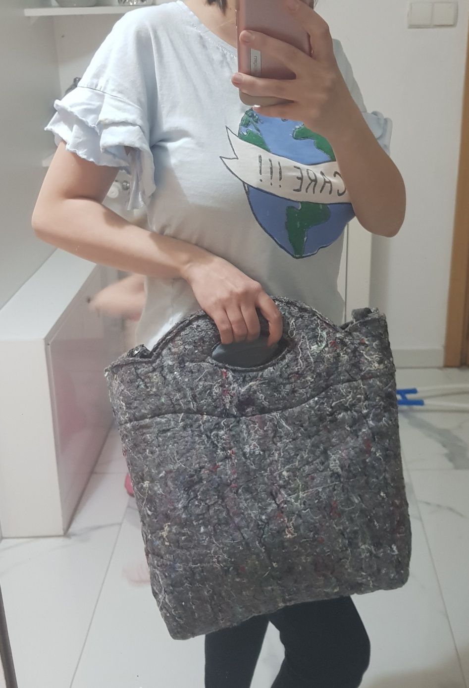 Torebka nowa handmade rękodzieło szara filcowa shopper filc