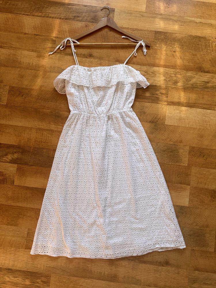 Sukienka Midi Mohito S/36 biała haft angielki bawełna lato