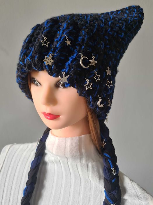 Nowa czapka z kocimi uszami i oryginalnymi ogonami. Hand made