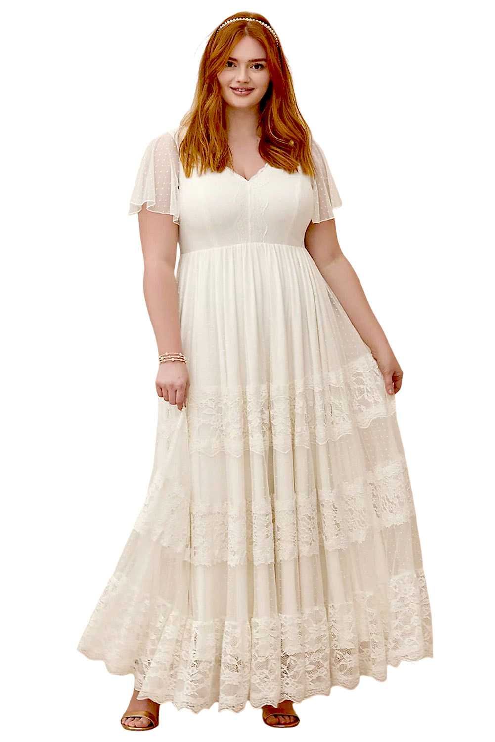 SUKNIA ŚLUBNA plus size boho IVORY koronka 46W, 50