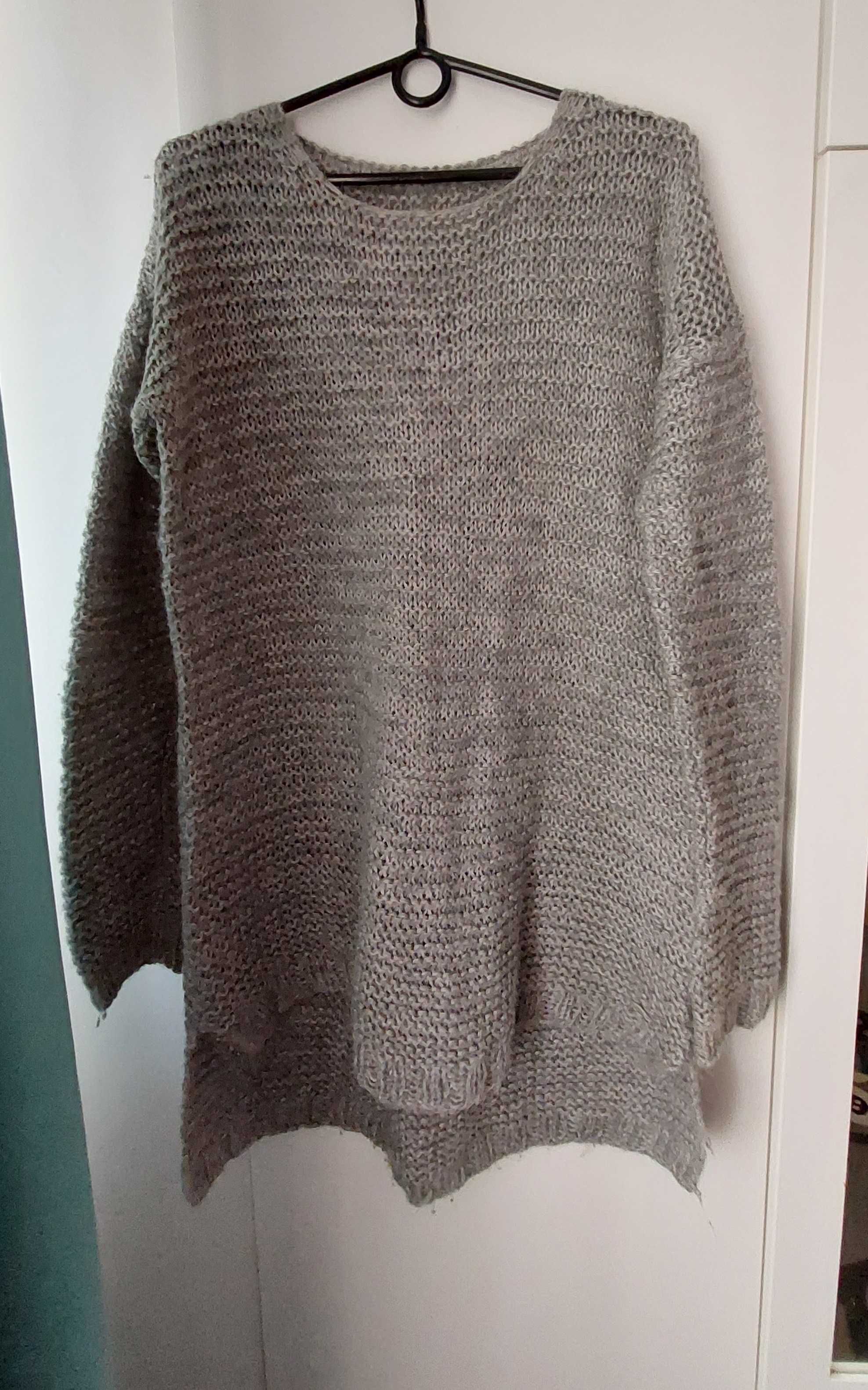 Super sweter tunika oversize szary długi