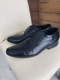 Czarne eleganckie  skóra 46 pantofle półbuty wyjściowe