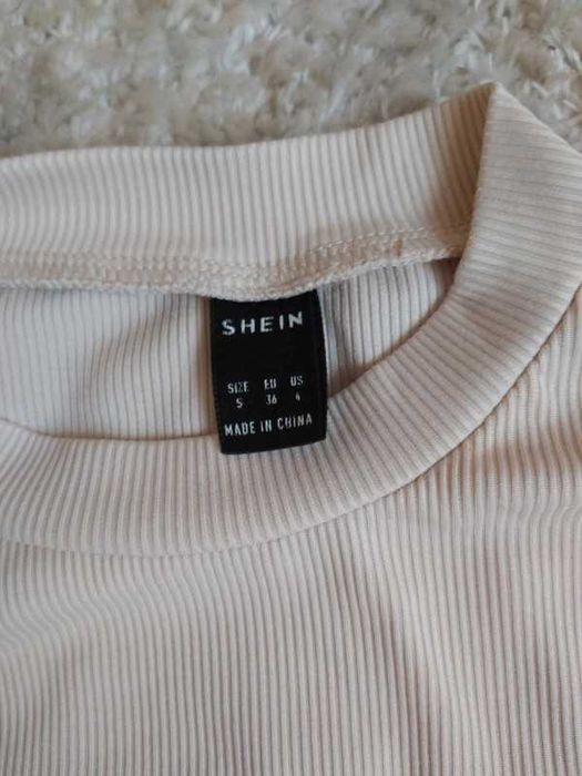 Beżowy kremowy crop top półgolf gorsetowy S 36 Shein