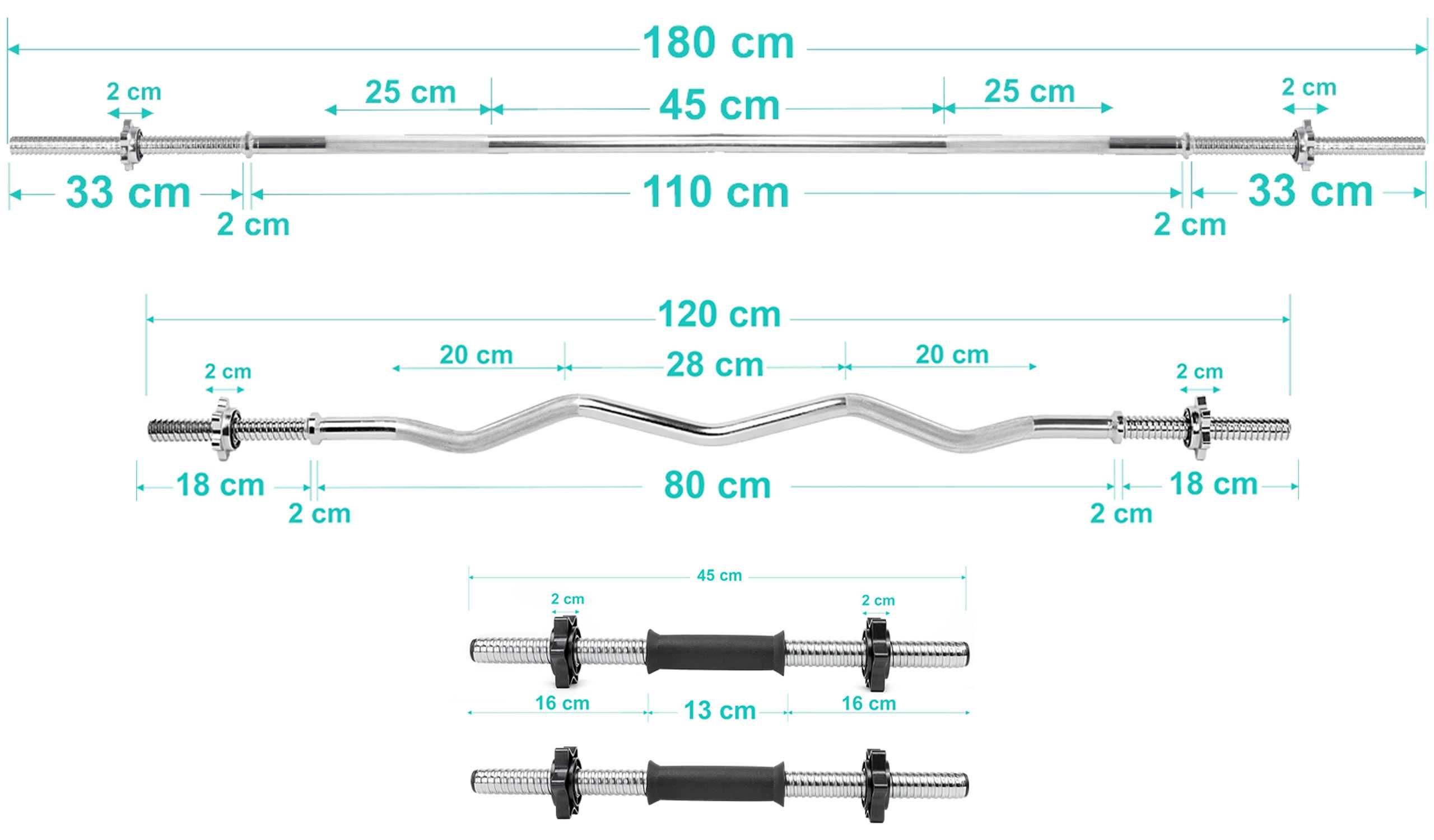 Zestaw do ćwiczeń 120kg sztangą 180cm łamany 120cm hantle ciężary