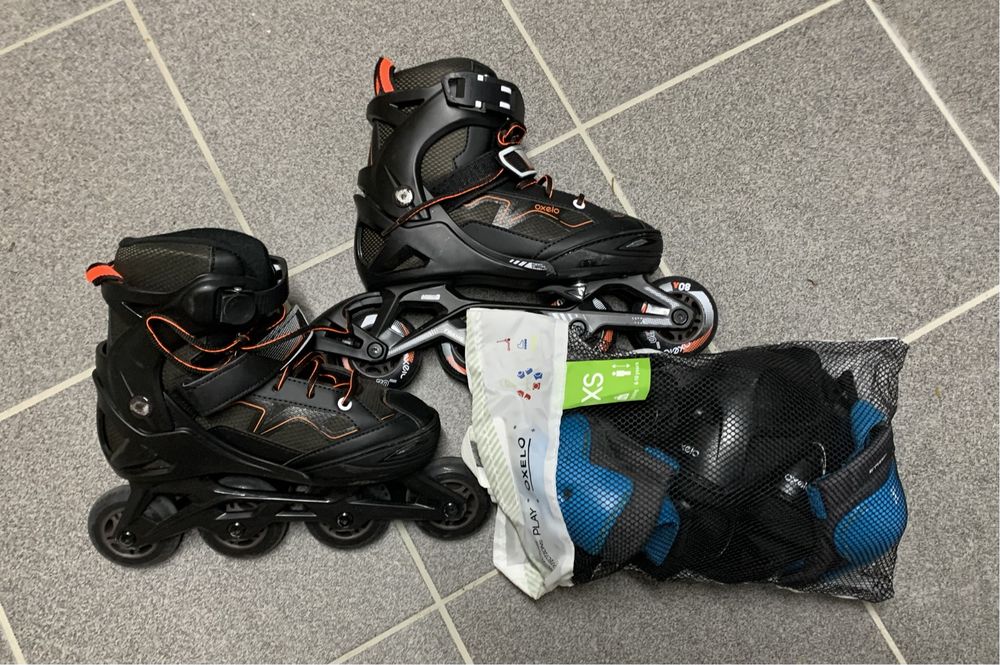 Patins em linha com protecçoes