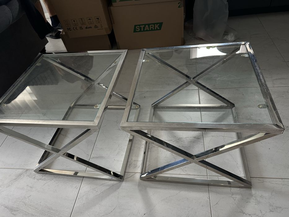 Szafki nocne metalowo-szklane (komplet 2 szt.)