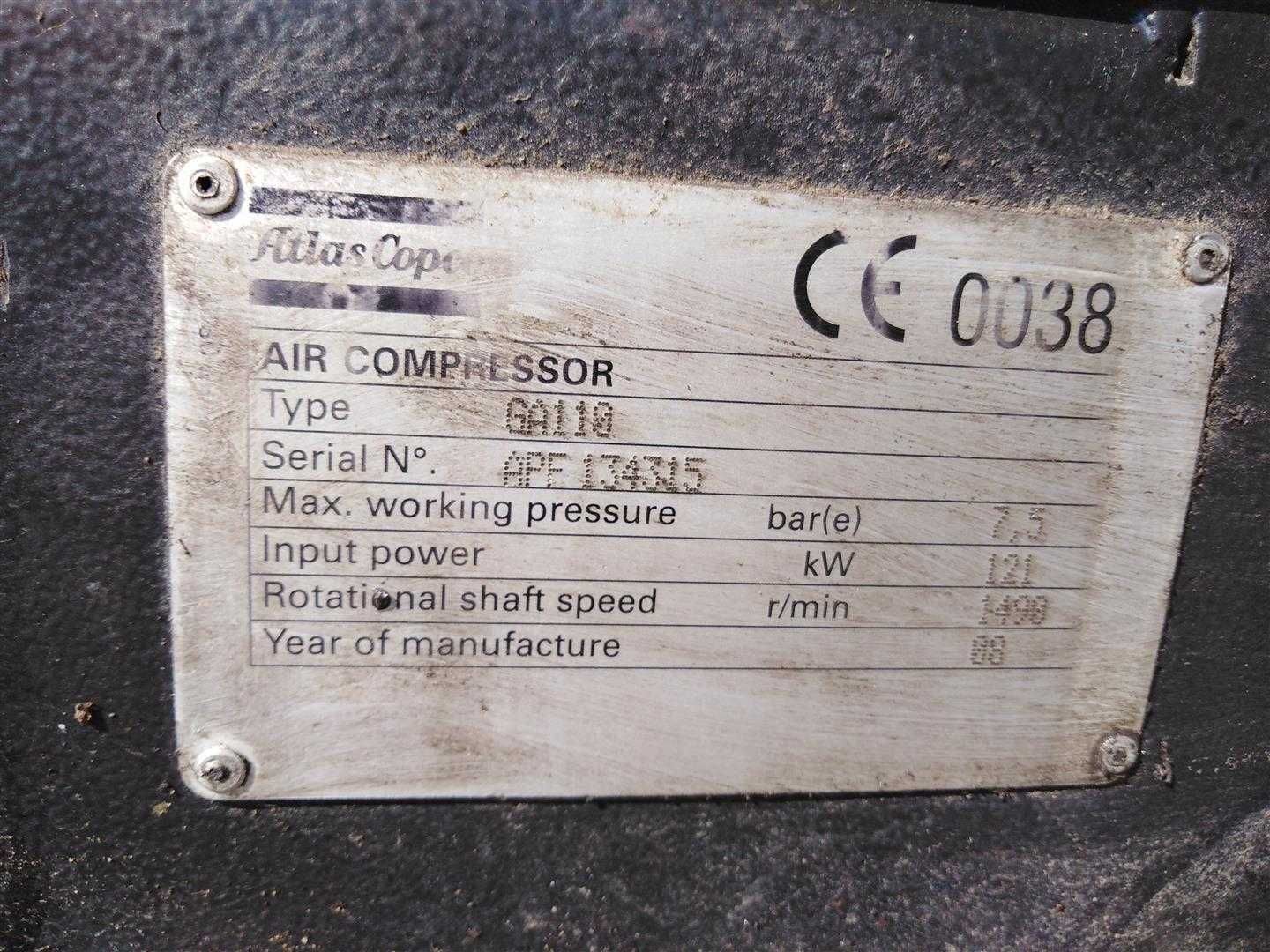 SPRAWNA!! Sprężarka śrubowa ATLAS COPCO GA110 121kW 14,9m³/min S008673