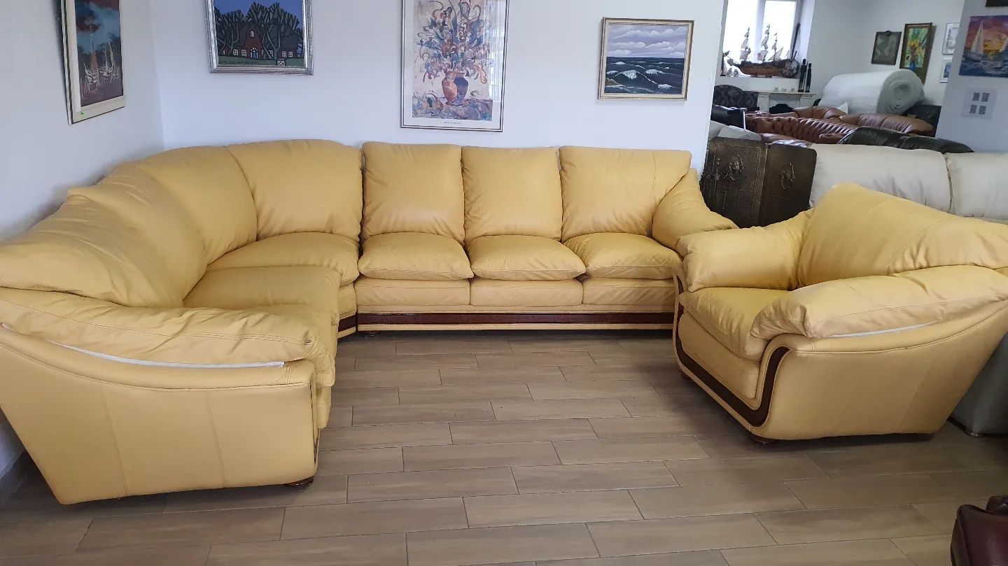 Елегантний шкіряний кутовий диван з кріслом з Італії