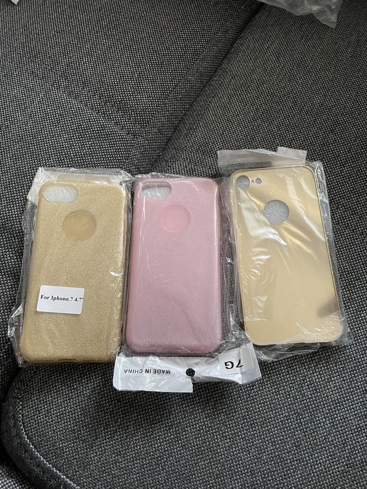 Etui Iphone 7 złote rózowe brokat 3 szt