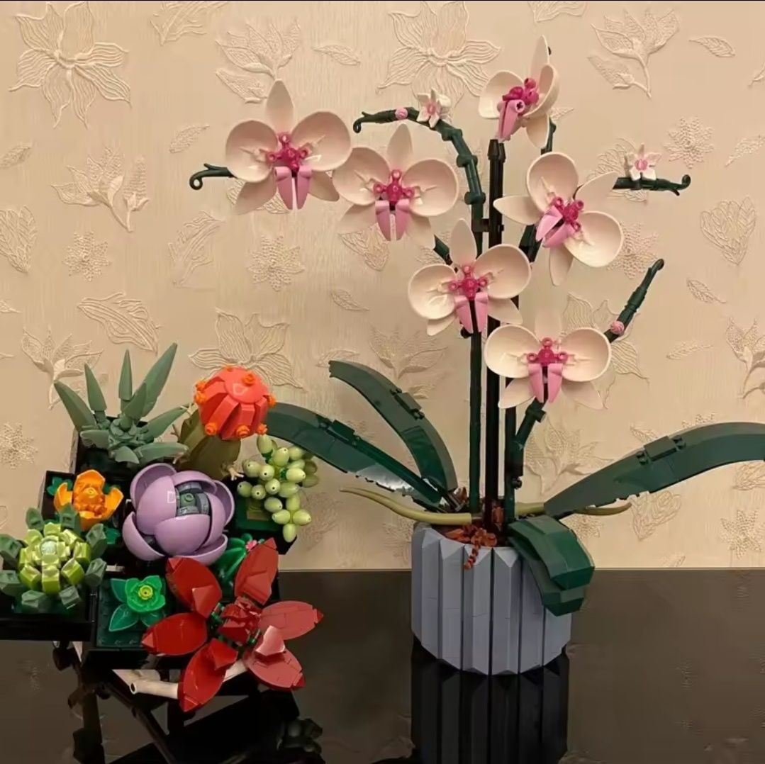 4 klocki Botanicals kwiaty orchidea bukiet polnych kwiatów sukulenty