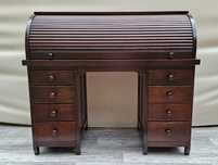 ANTIQUE Lite Dębowe Biurko Sekretarzyk z Roletą 6 Szuflad WYSYŁKA