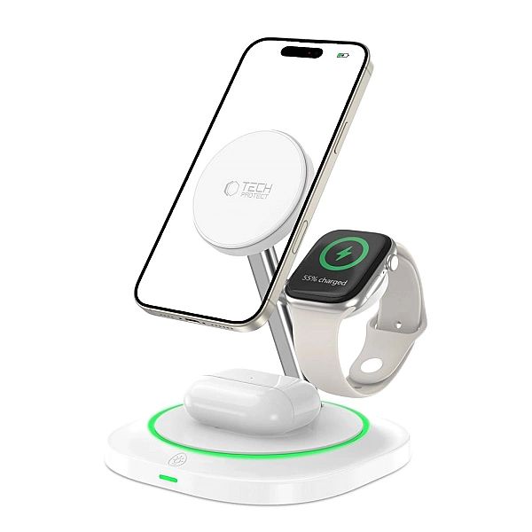 Tech-Protect Qi15W-A46/3In1 Magnetic Magsafe Wireless Charger White