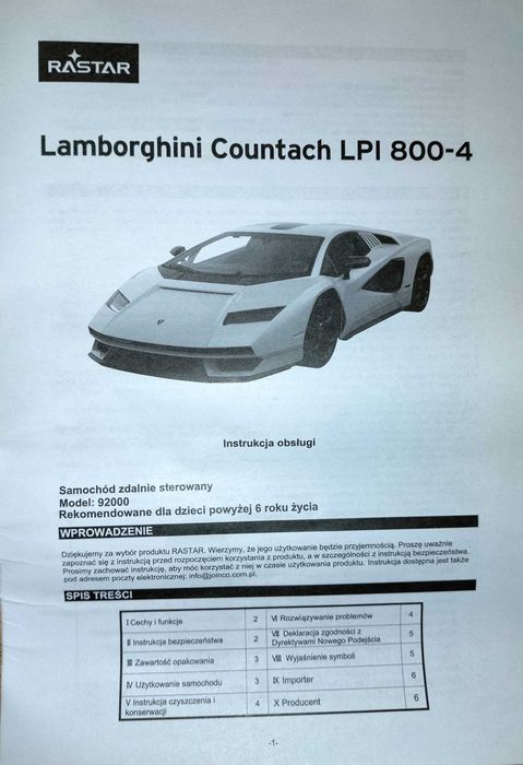 Lamborghini Countach LPI 800-4, model zdalnie sterowany, skala 1:16