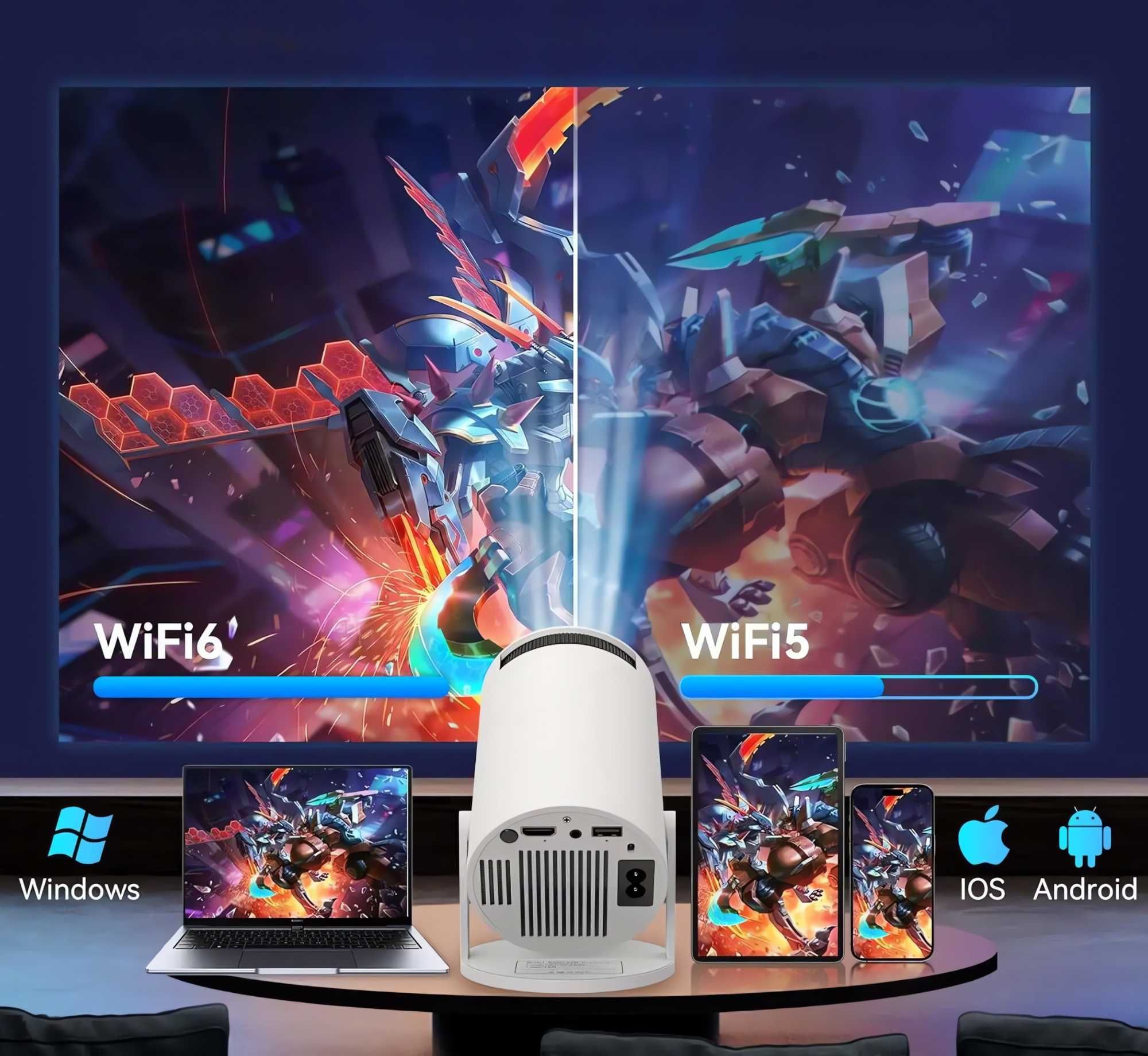 PROJEKTOR HD 720P RZUTNIK Przenośny 4K Led Android 11 Wifi Aplikacje