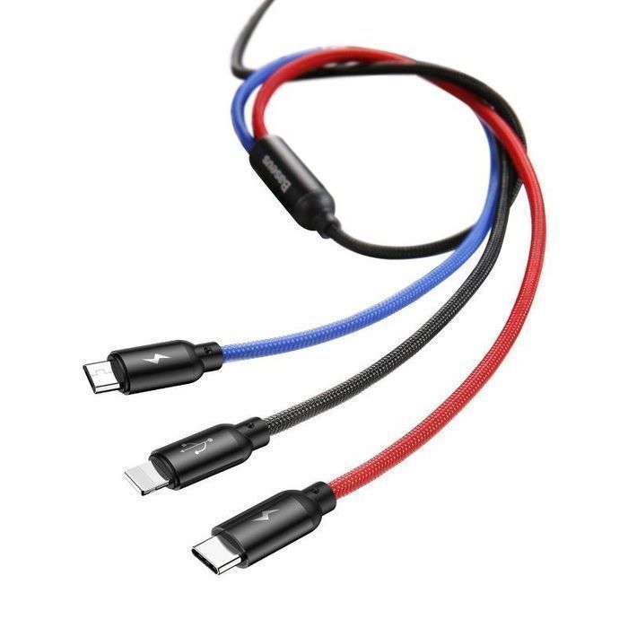 Kabel Usb Baseus 3W1 Usb-C / Lightning / Micro 3A 1.2M (Czarny)