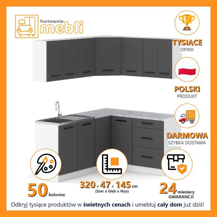 Meble Kuchenne Rogowe Danka 3.2m Kuchnia Narożna Modułowa Nowoczesna