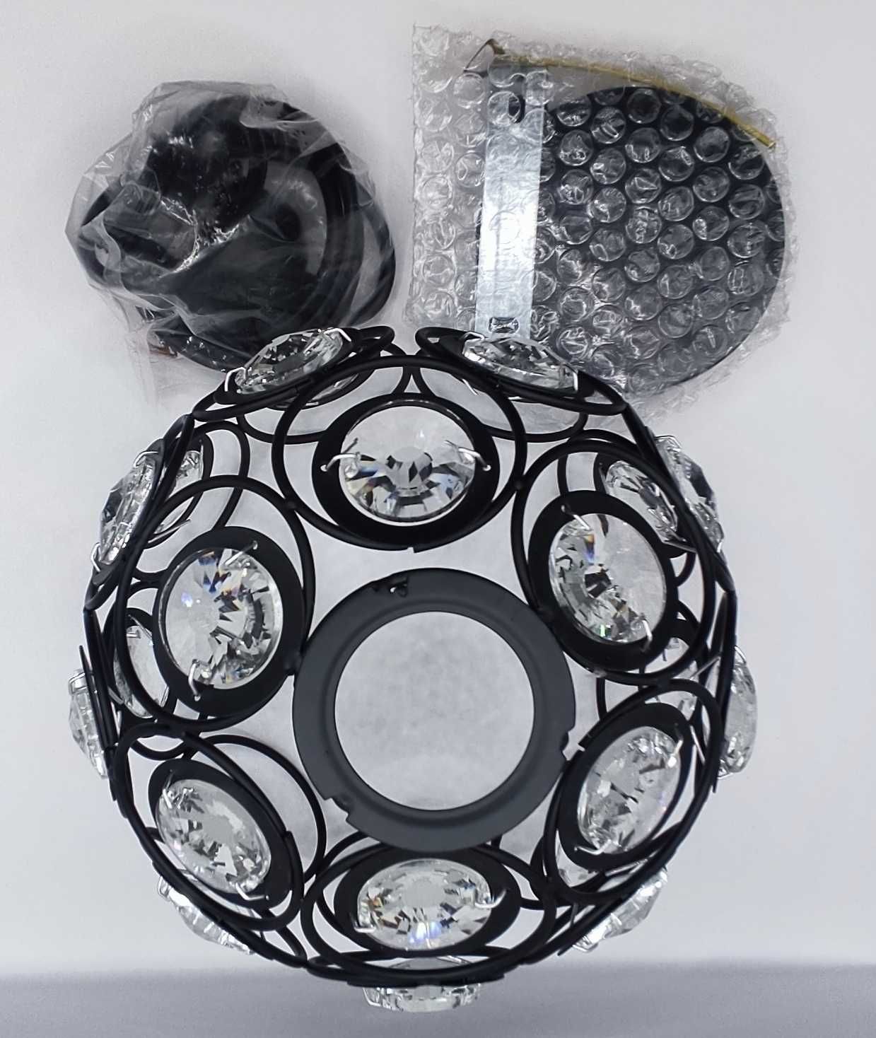 Kryształowy abażur - metalowa czarna lampa, KONTONTY, elegancka