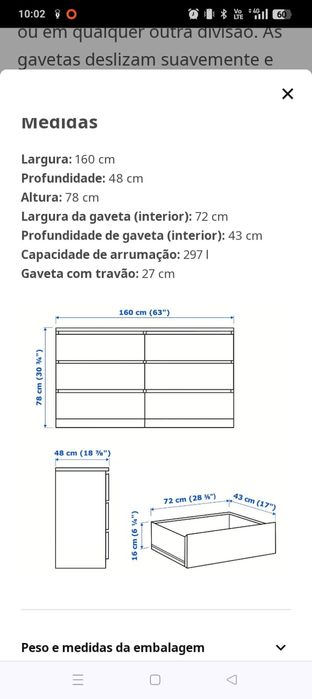 Cómoda  perto claro com 6 gavetas