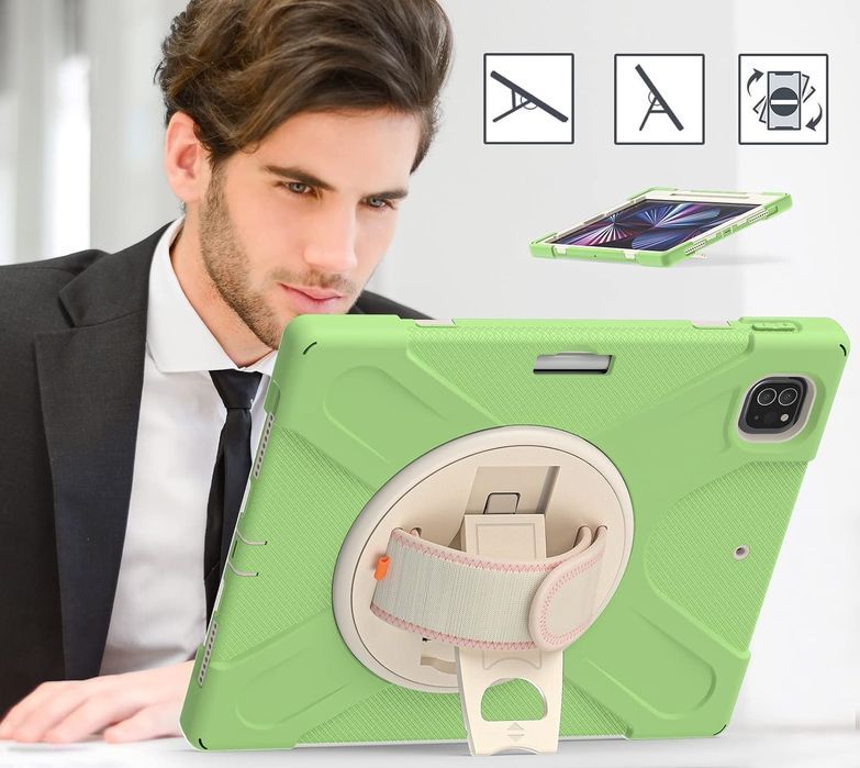 Etui do iPad Mini 6 8.3" z Podstawką i Paskiem na Ramię Zielone