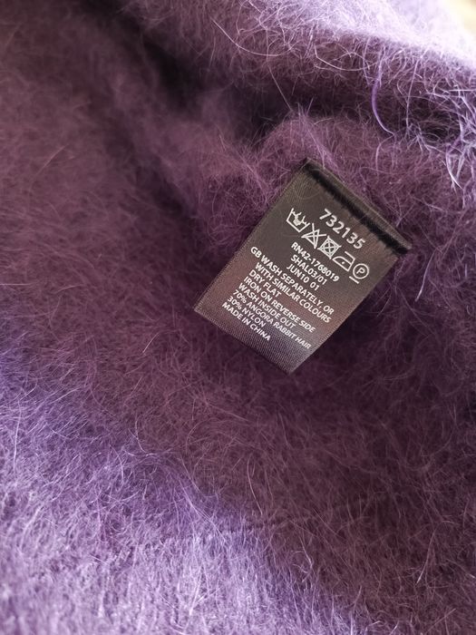 fioletowy kardigan Monsoon puszysty miękki elegancki bolerko z angorą