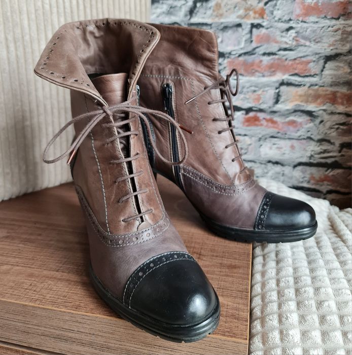 Botki skórzane Maripe r.40 czarno-brązowe obcas