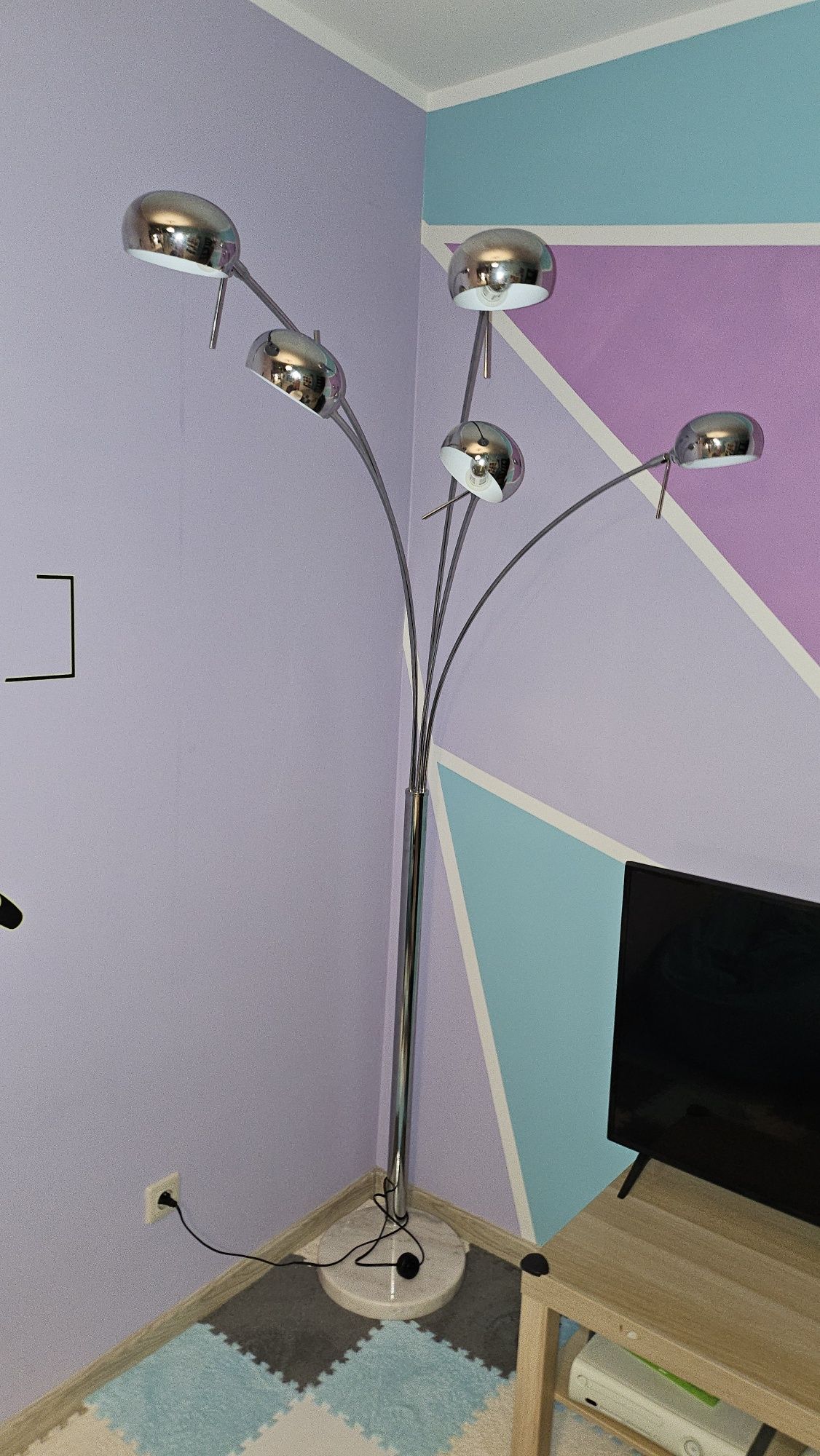 Lampa podłogowa stojąca 5-punktowa srebrna