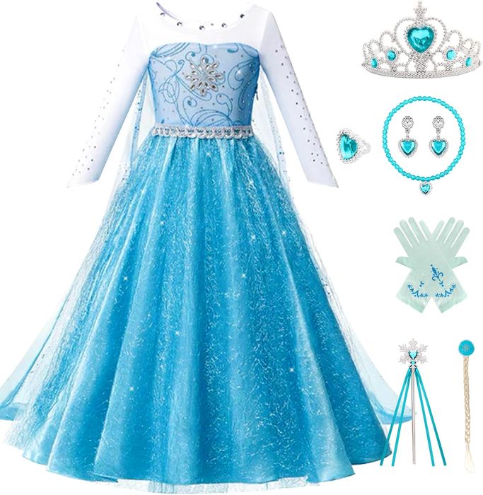 Magiczna Sukienka Księżniczki Elsa + dodatki 120 Cm