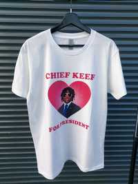 Biała koszulka z nadrukiem Chief Keef for president (L) graphictee