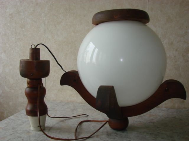 lampa drewno+szkło vintage