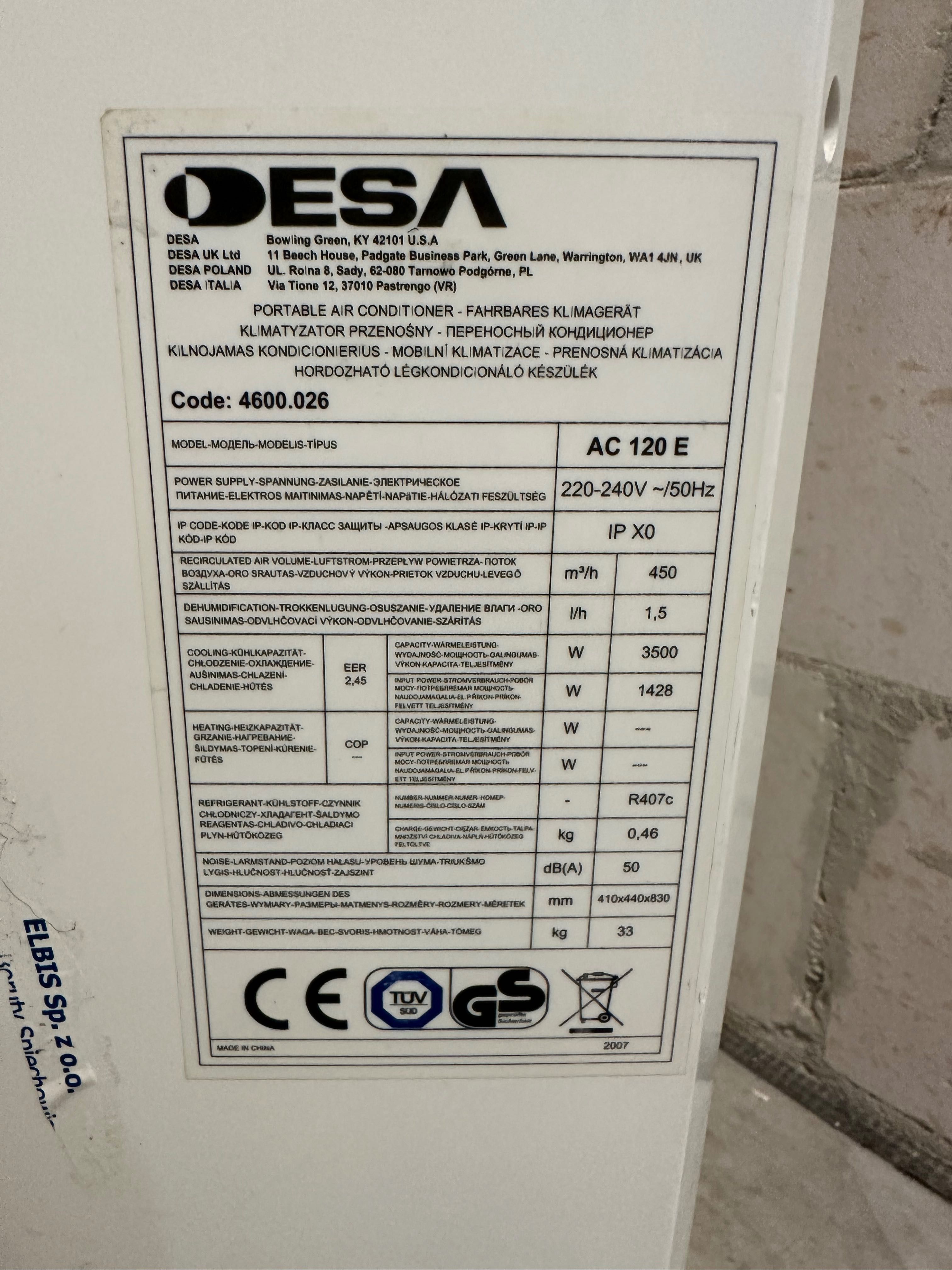 Klimatyzator przenośny DESA AC 120 E