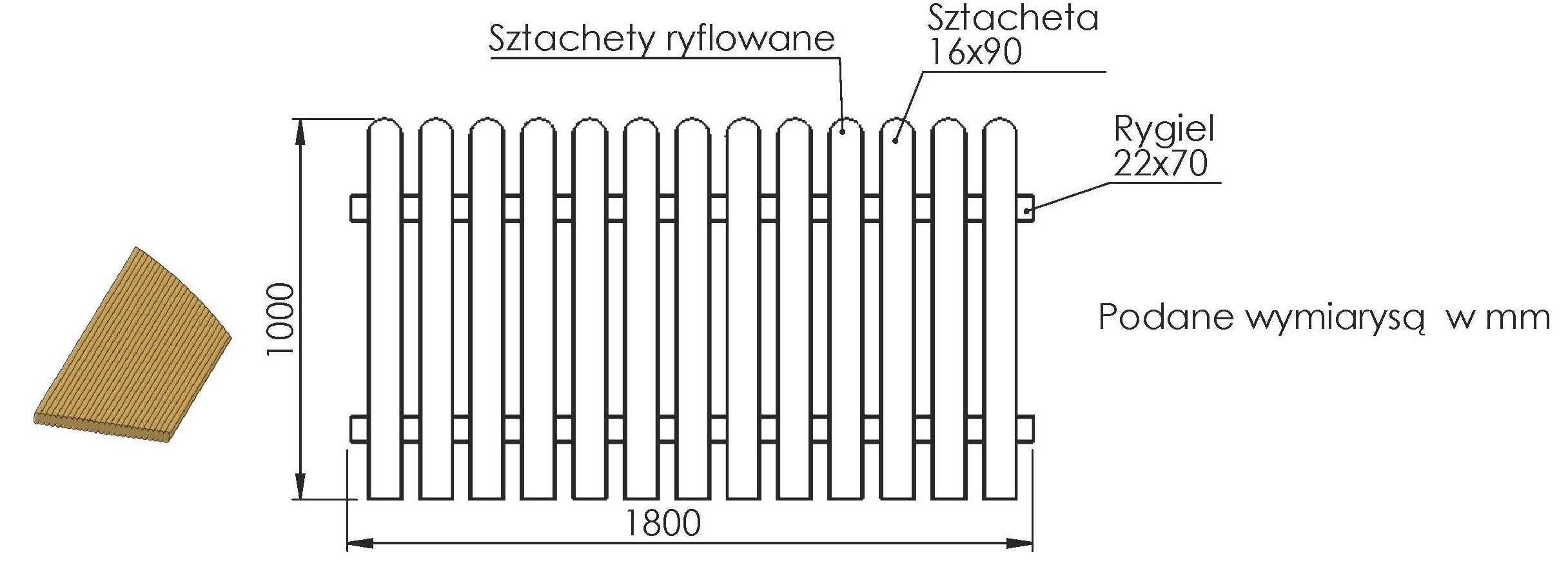 Płot sztachetowy ryflowany BJO 100x180