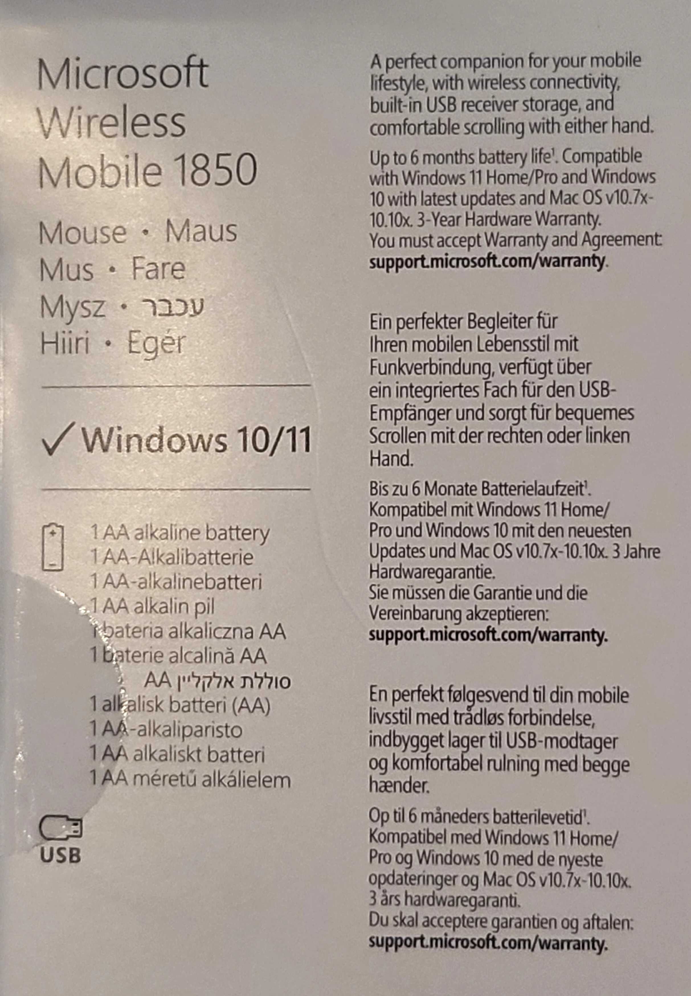 Mysz bezprzewodowa MICROSOFT 1850, okazja, fabrycznie zapakowana!