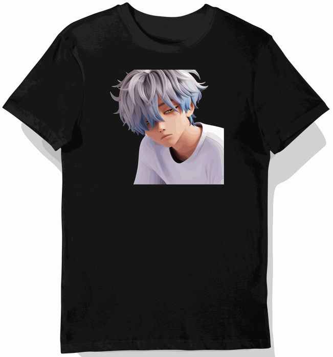 Koszulka dziecięca czarna, anime, chłopak, włosy 104