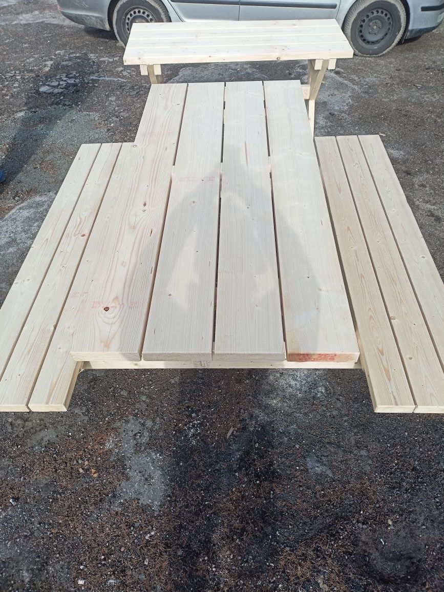 Stół ogrodowy z ławami 180x180 grube drewno