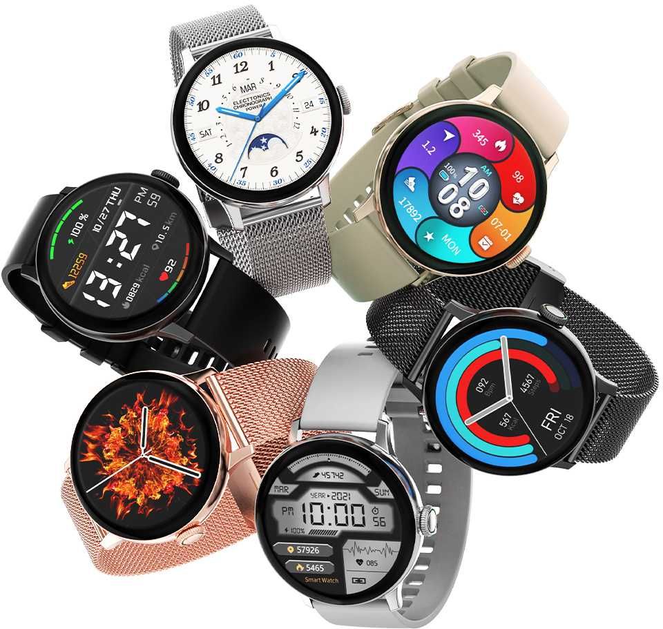 Smartwatch DAMSKI zegarek rozmowy zdrowie PULS kroki 2 paski komunia