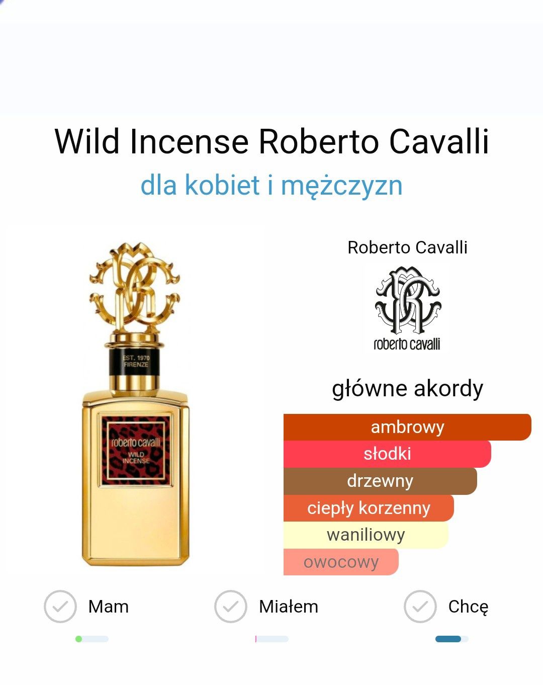 Roberto Cavalli Wild Incense Parfum ok.95/100 ml uniseks