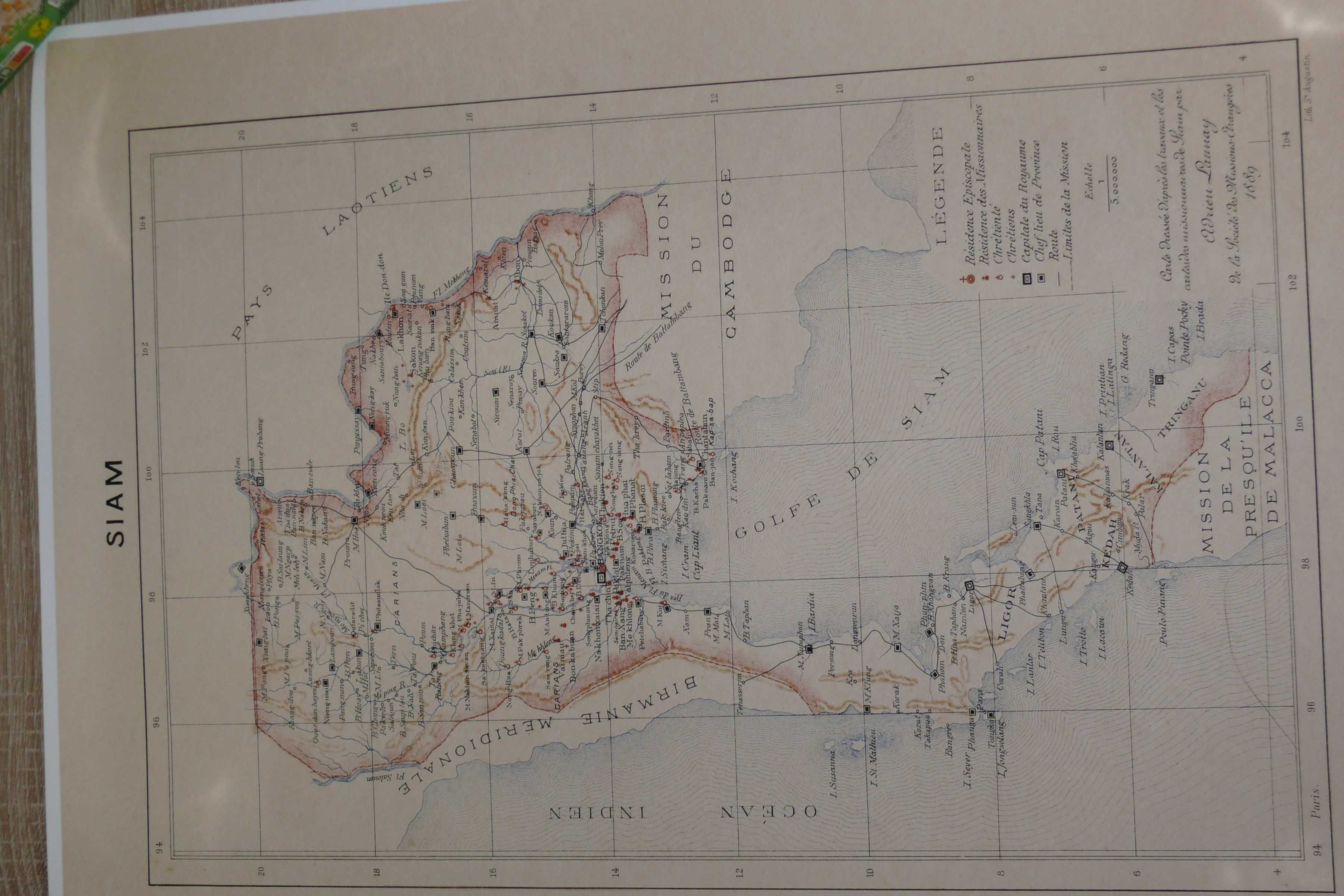 Mapa da Tailandia - Siam 1889